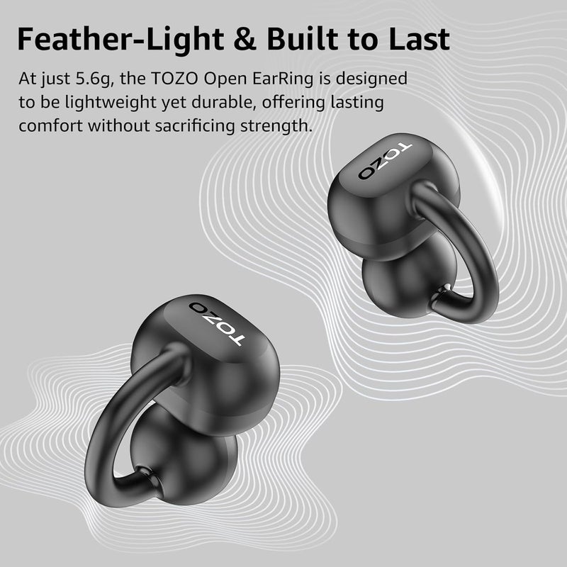 TOZO سماعات أذن مفتوحة True Open Ear Headphones، سماعات أذن لاسلكية خفيفة الوزن ومريحة، 40 ساعة تشغيل بتقنية Bluetooth 5.4 مع تصميم عرض رقمي ذكي مناسب للرياضة والجري، أسود - Image 3